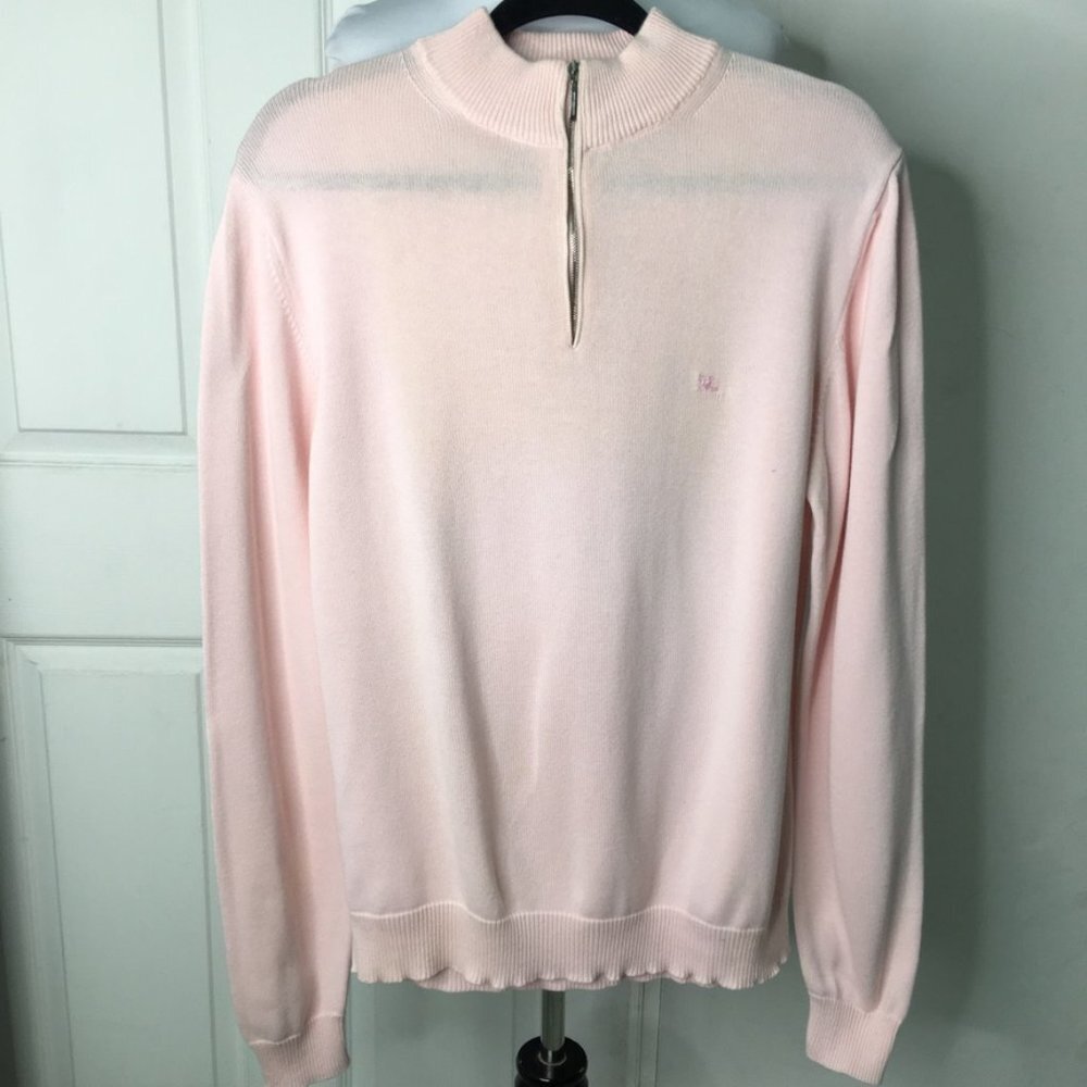 Burberry Men's Light Pink Knit Long Sleeve Mock Neck Sweater Cotton Size Small